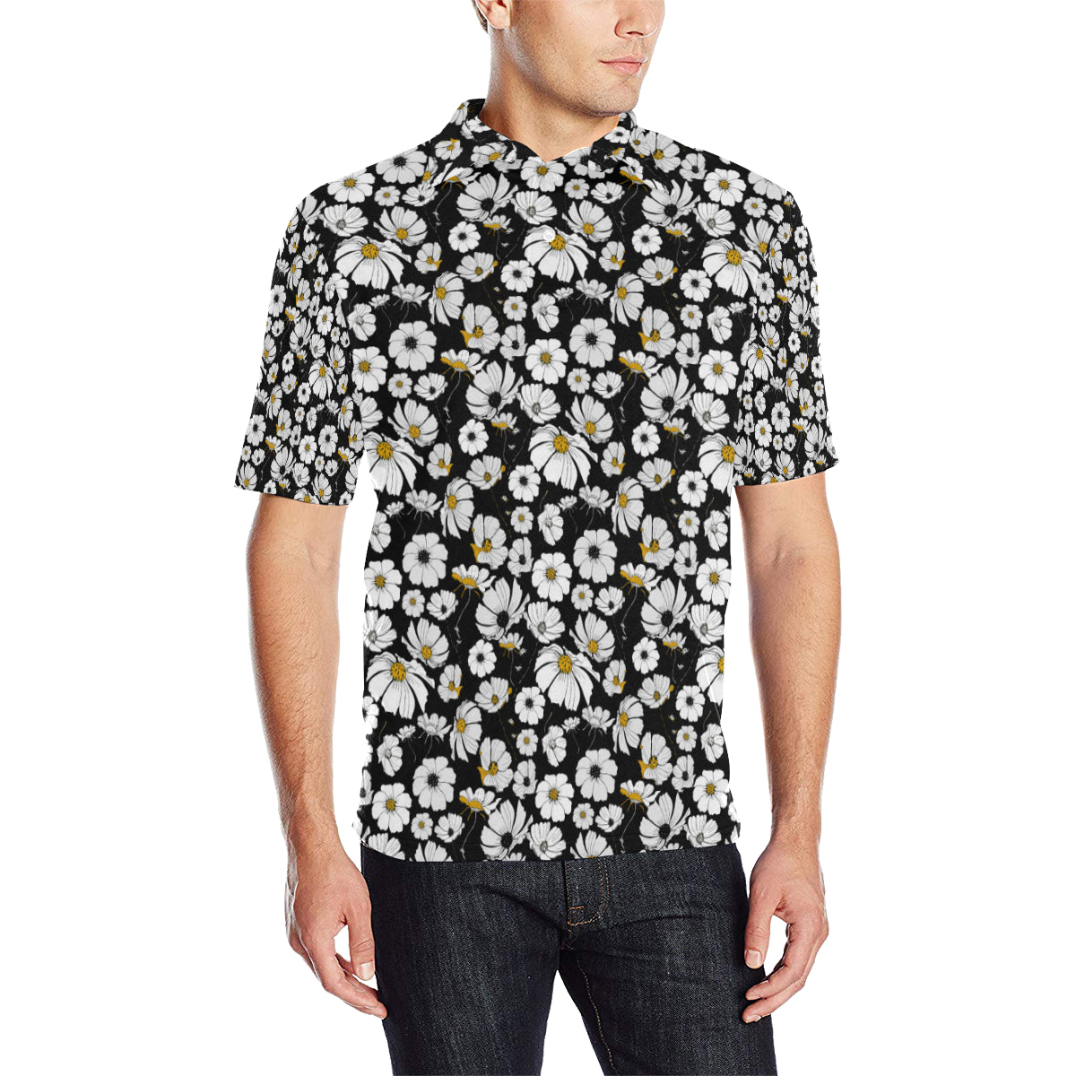 Daisy Pattern Print Design 02 Men Polo Shirt