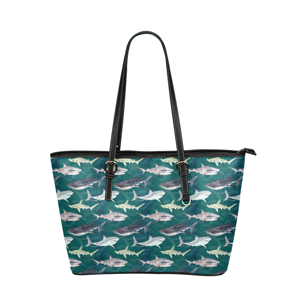 Shark Style Print Leather Tote Bag