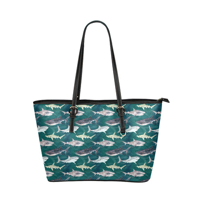 Shark Style Print Leather Tote Bag
