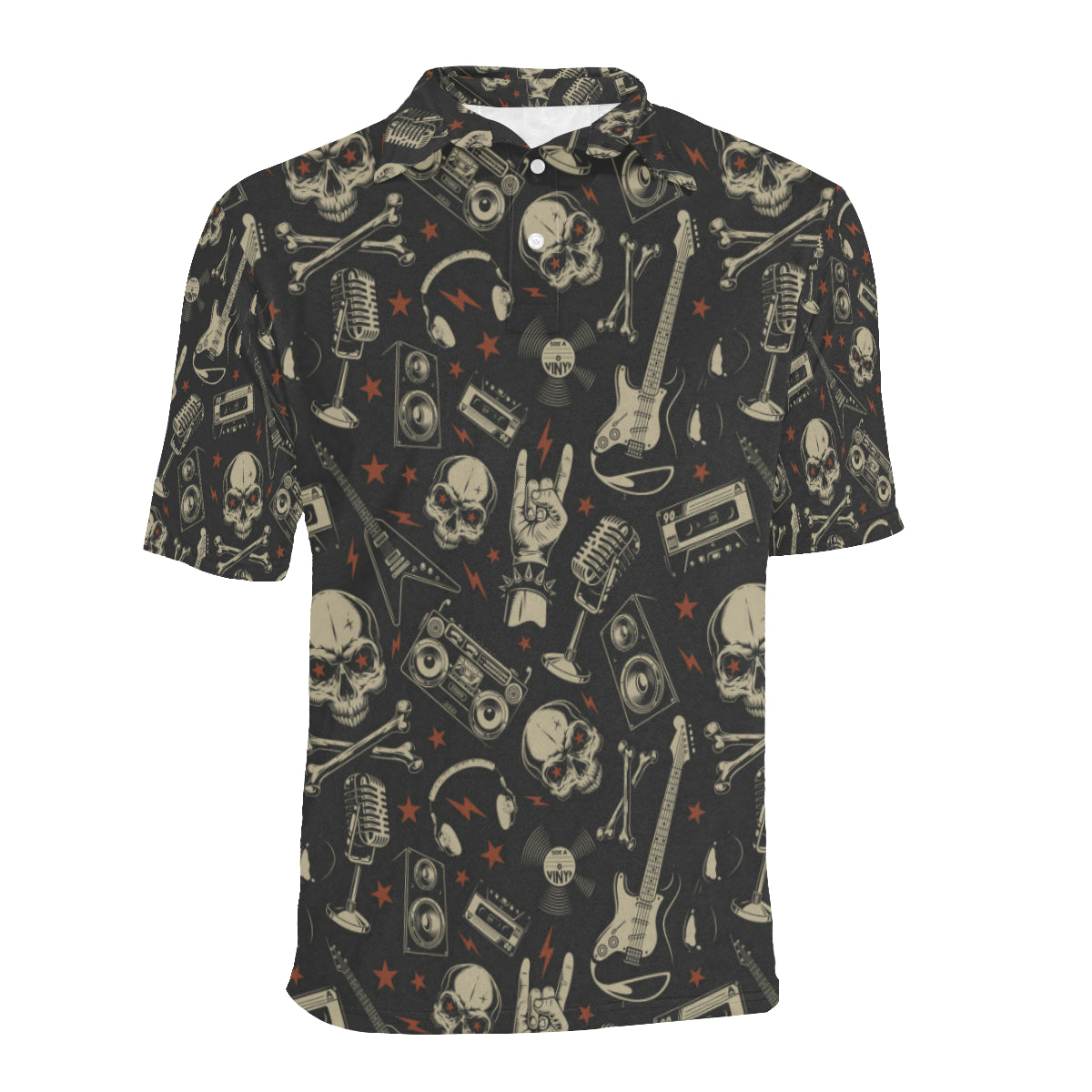 Rock and Roll Skull Pattern Print Design A03 Men Polo Shirt