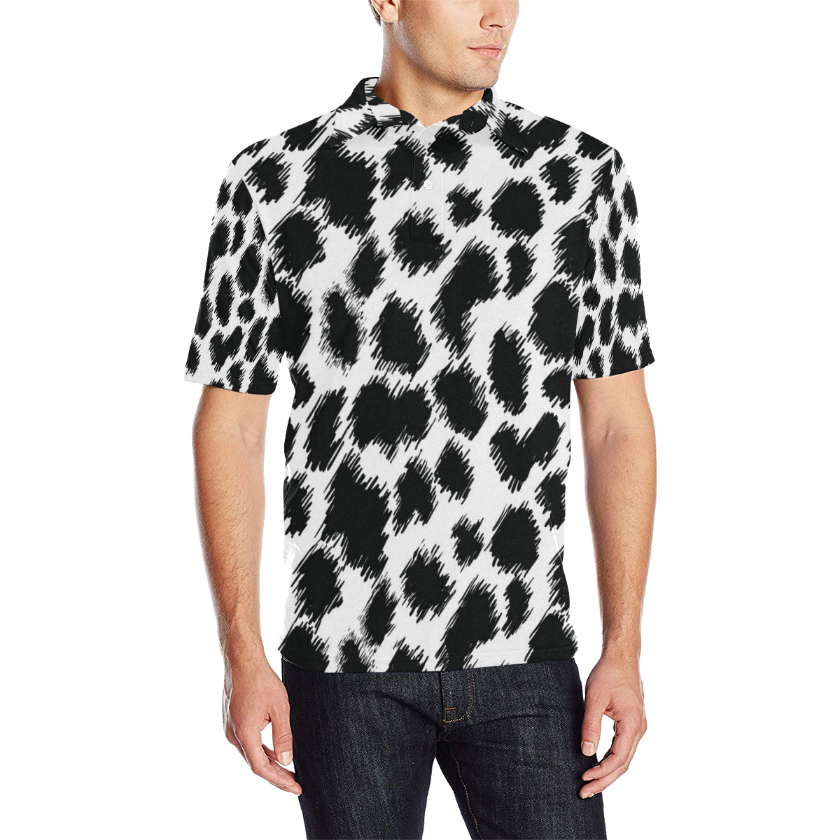 Cheetah Black Print Pattern Men Polo Shirt