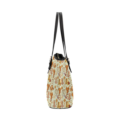 Western Cowboy Design Pattern Leather Tote Bag