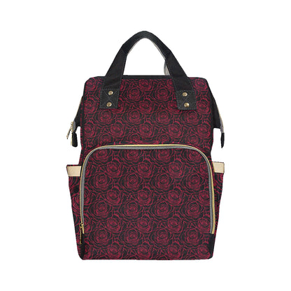 Red Rose Design Print Diaper Bag Backpack