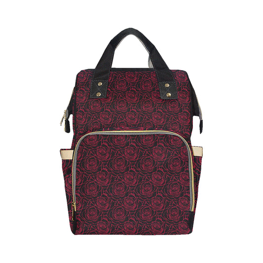 Red Rose Design Print Diaper Bag Backpack