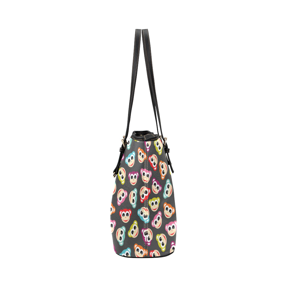 Monkey Head Design Themed Print Leather Tote Bag