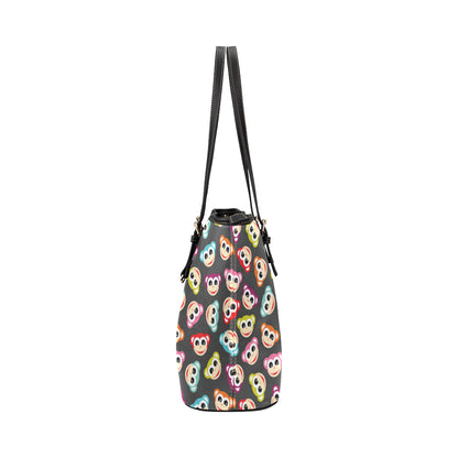 Monkey Head Design Themed Print Leather Tote Bag