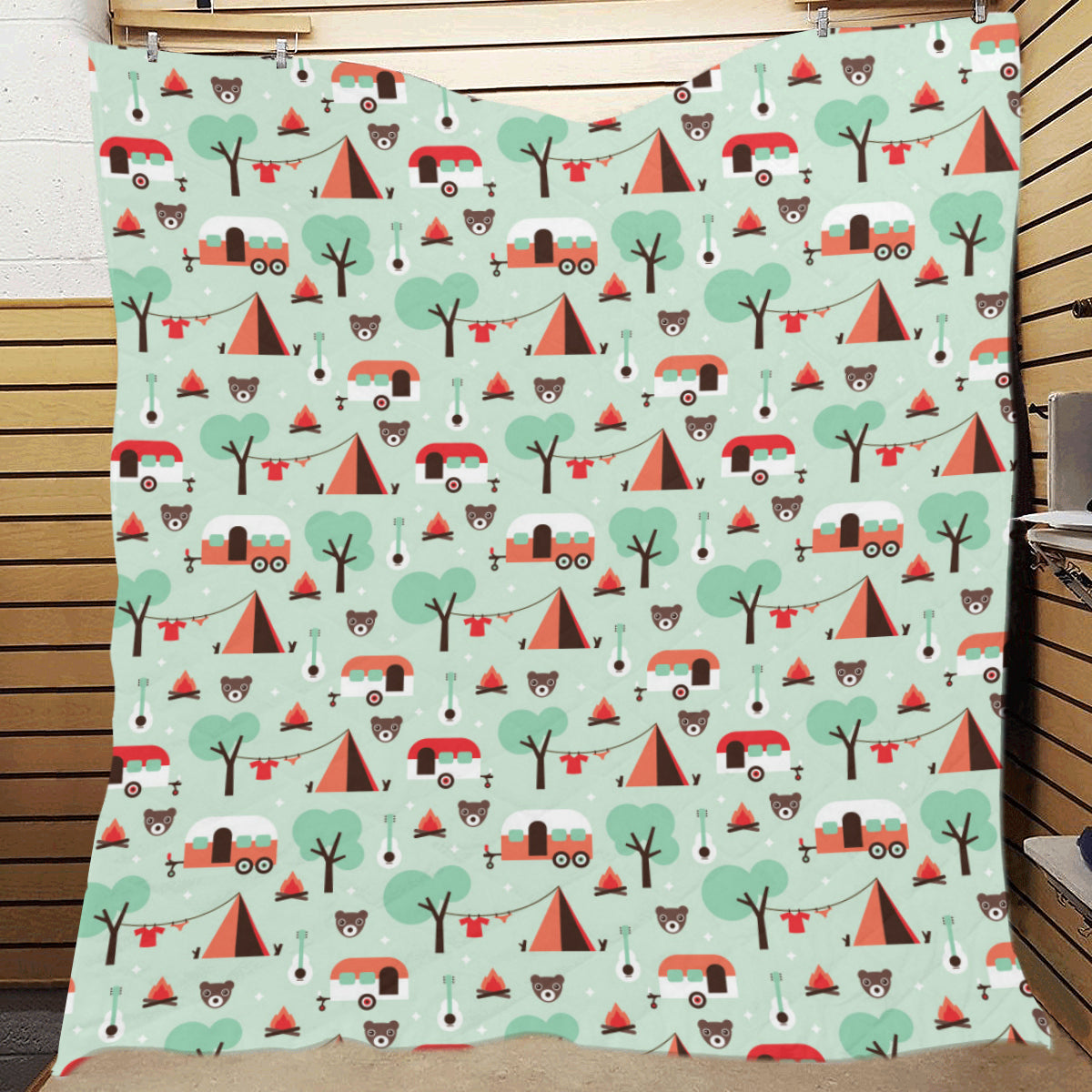 Camper Tent Pattern Print Design 01 Premium Quilt