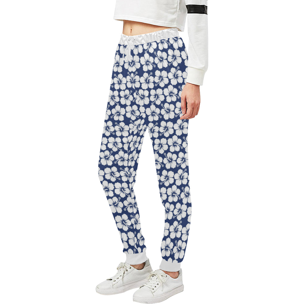 Hibiscus Blue Hawaiian Flower Pattern Unisex Sweatpants