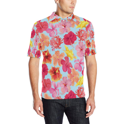 Hibiscus Pattern Print Design HB020 Men Polo Shirt