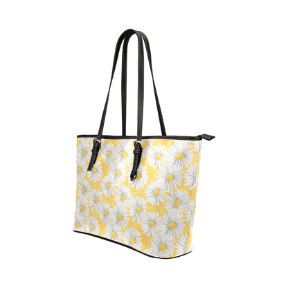 Daisy Yellow Watercolor Print Pattern Leather Tote Bag