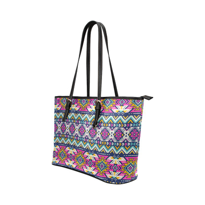 Aztec Pink Geometric Print Pattern Leather Tote Bag
