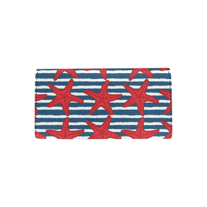 Starfish Red Pattern Print Design 02 Women's Trifold Wallet