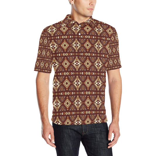 Navajo Native Color Print Pattern Men Polo Shirt