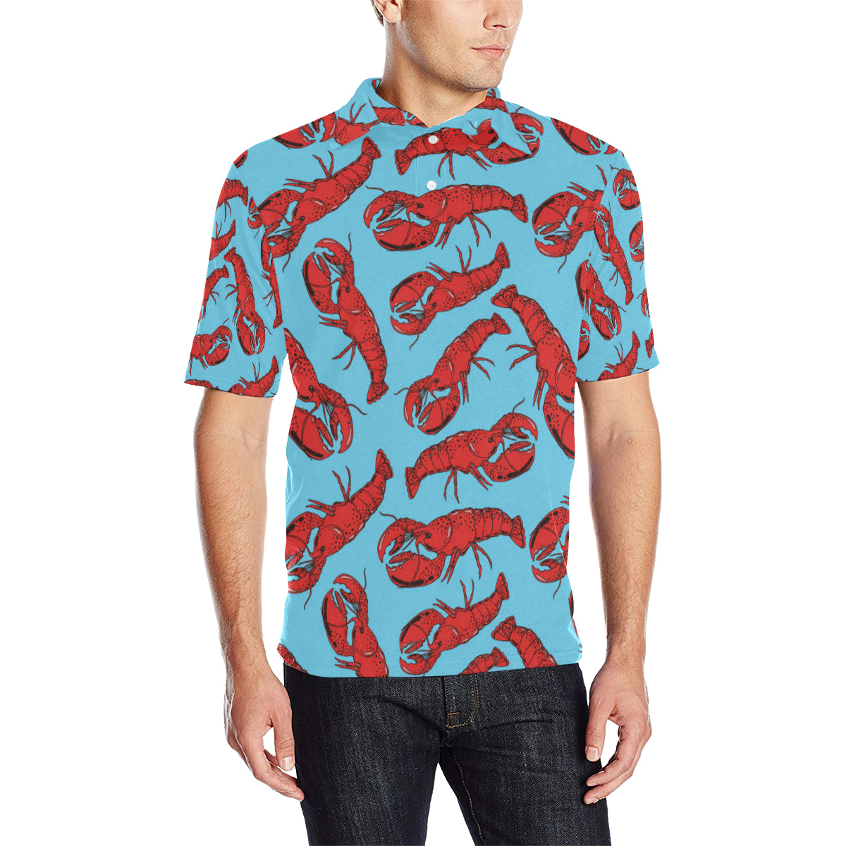 Lobster Red Pattern Print Design 03 Men Polo Shirt