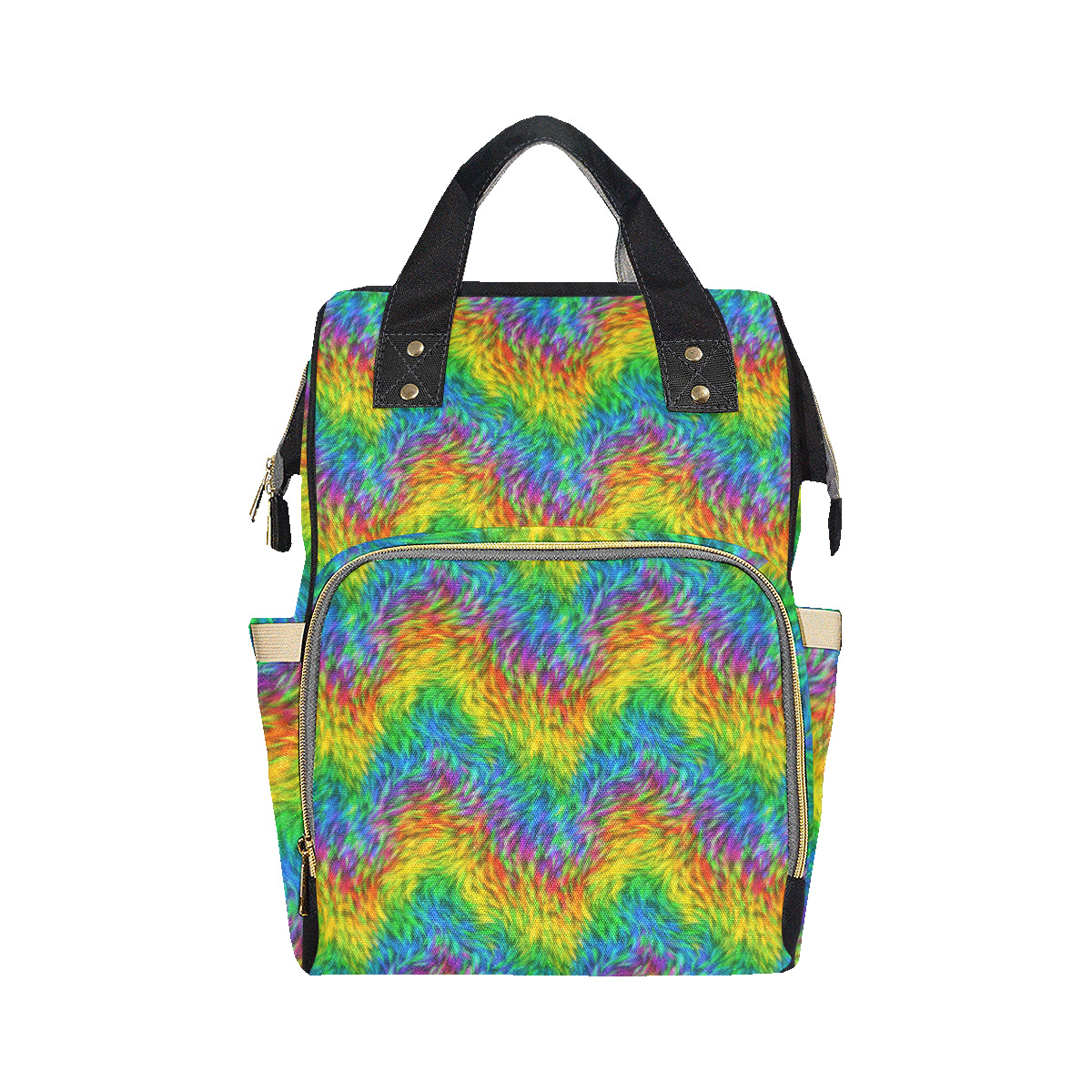 Rainbow Fur Design Print Diaper Bag Backpack