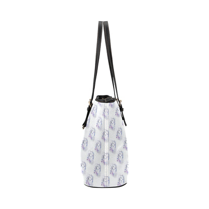 Wolf with Flower Print Design Leather Tote Bag