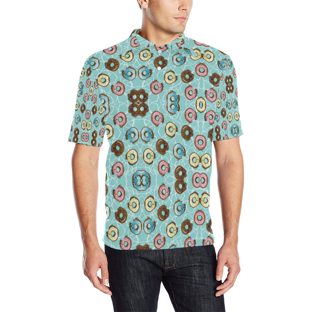 Emoji Donut Print Pattern Men Polo Shirt