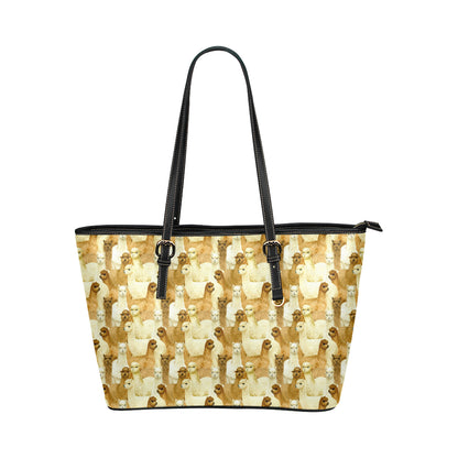 Alpaca Watercolor Design Themed Print Leather Tote Bag
