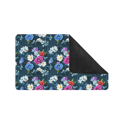 Floral Blue Themed Print Rubber Doormat