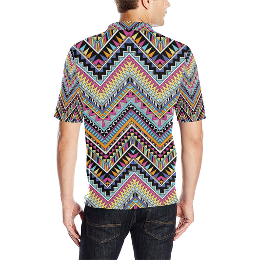 Multicolor zigzag Tribal Aztec Men Polo Shirt