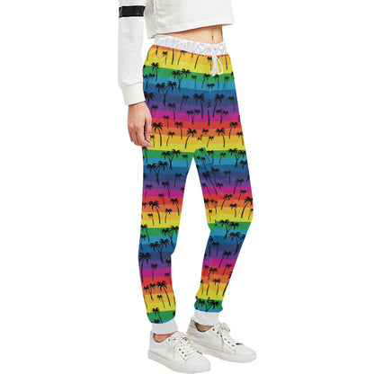 Palm Tree Rainbow Themed Print Unisex Sweatpants