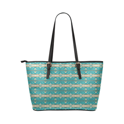 Southwest Native Design Themed Print Leather Tote Bag