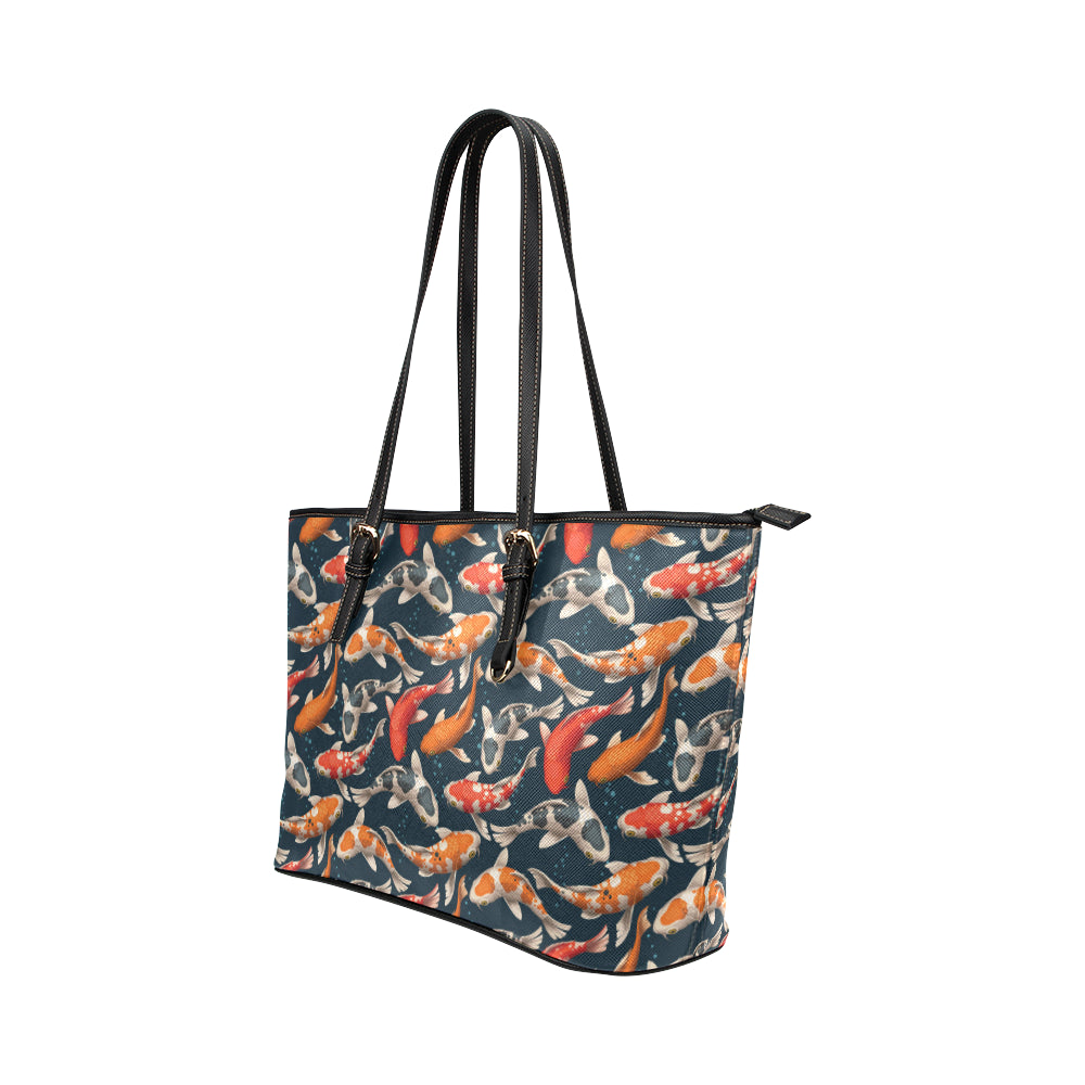 Koi Carp Cute Design Themed Print Leather Tote Bag