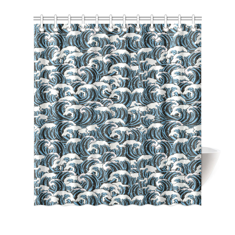 Surf Wave Pattern Print Shower Curtain