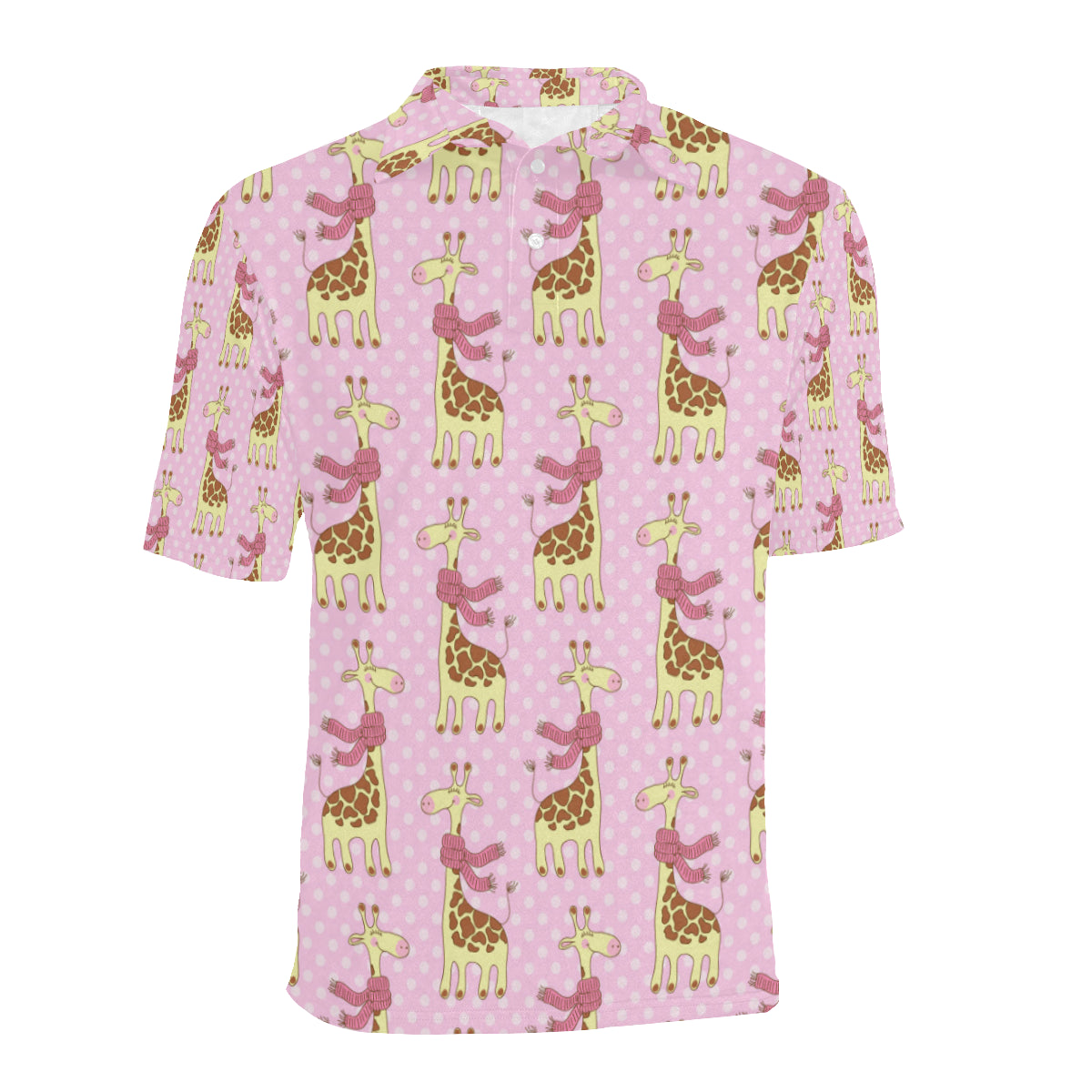 Giraffe Cute Pink Polka Dot Print Men Polo Shirt