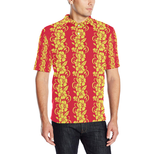 Orange Hibiscus Pattern Print Design HB018 Men Polo Shirt