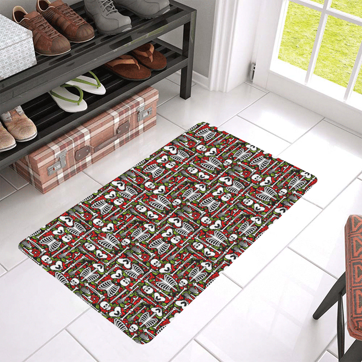 Skeleton Pattern Print Rubber Doormat