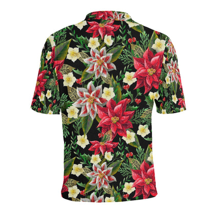 Poinsettia Pattern Print Design POT05 Men Polo Shirt