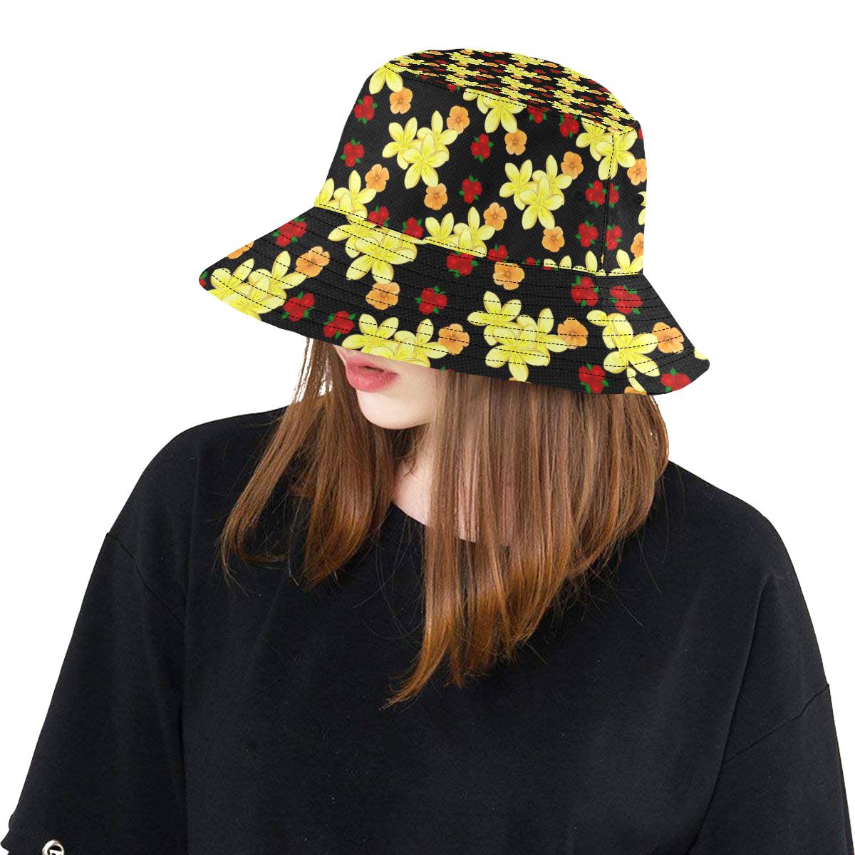 Yellow Plumeria Pattern Print Design PM04 Unisex Bucket Hat