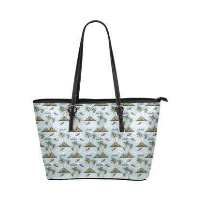 Aloha Hawaii island Design Themed Print Leather Tote Bag