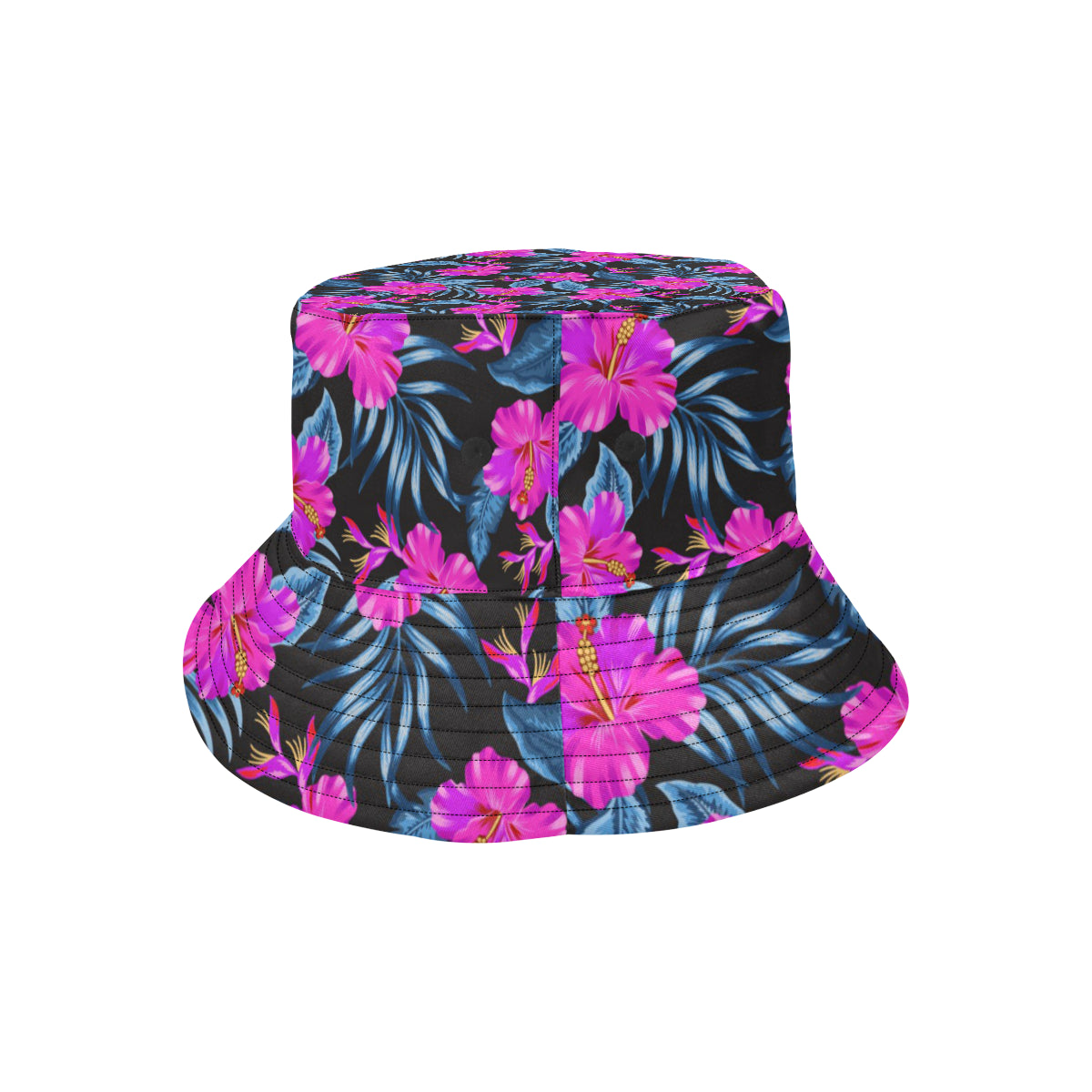 Neon Pink Hibiscus Pattern Print Design HB015 Unisex Bucket Hat