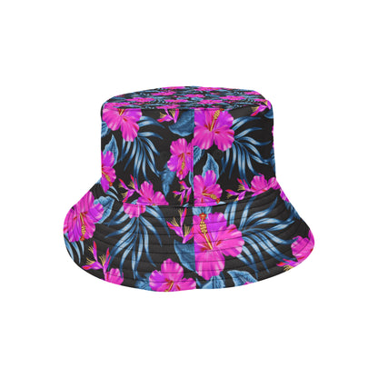 Neon Pink Hibiscus Pattern Print Design HB015 Unisex Bucket Hat