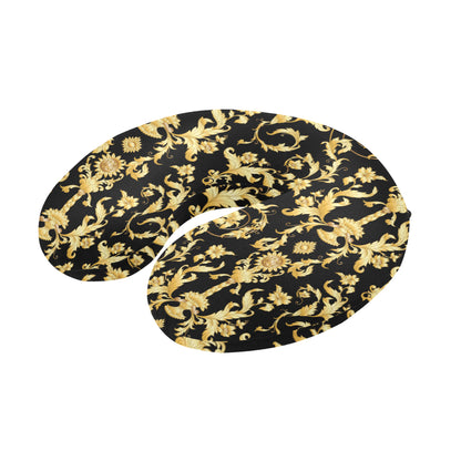 Baroque Golden Pattern Print Design 04 U-Shaped Travel Neck Pillow