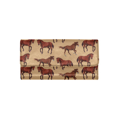 Brown Horse Print Pattern Women's Trifold Wallet