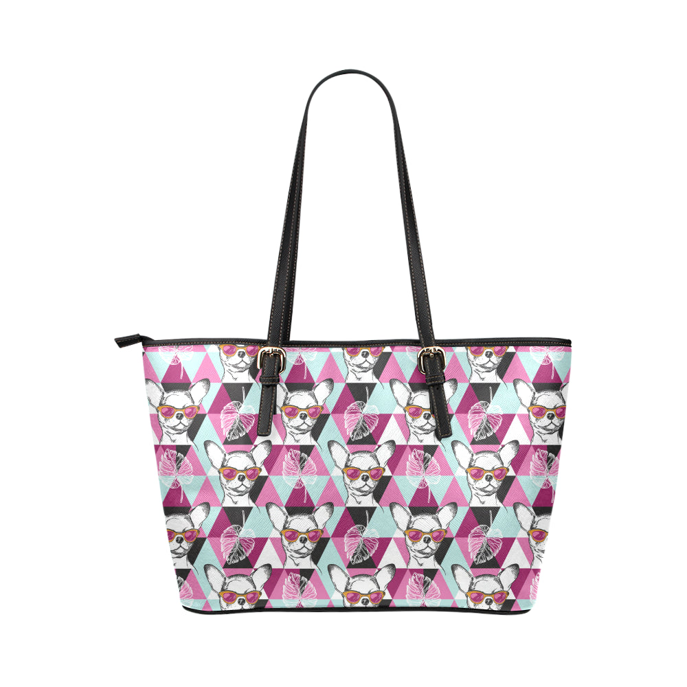 Chihuahua Cute Triangle Pattern Leather Tote Bag