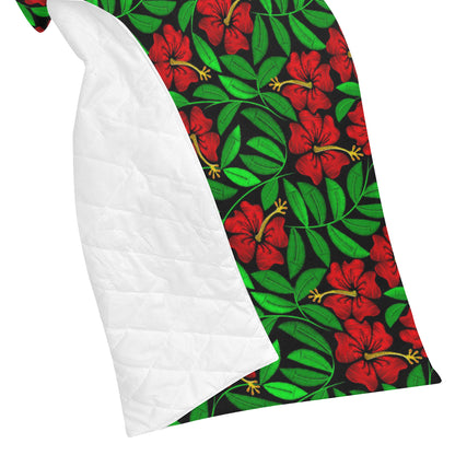 Red Hibiscus Embroidered Pattern Print Design HB03 Premium Quilt
