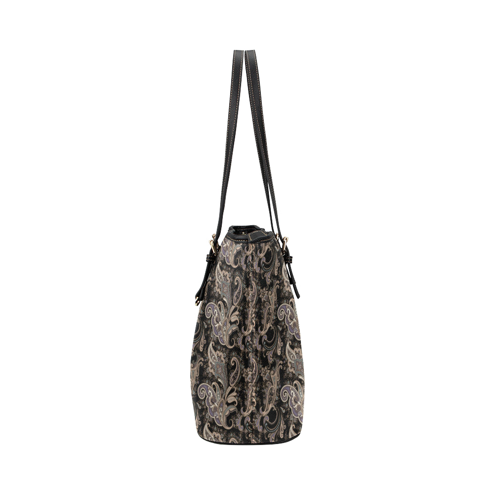 Paisley Mandala Design Print Leather Tote Bag