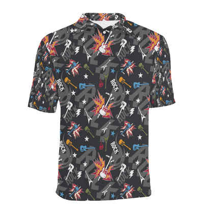 Rock and Roll Pattern Print Design A01 Men Polo Shirt