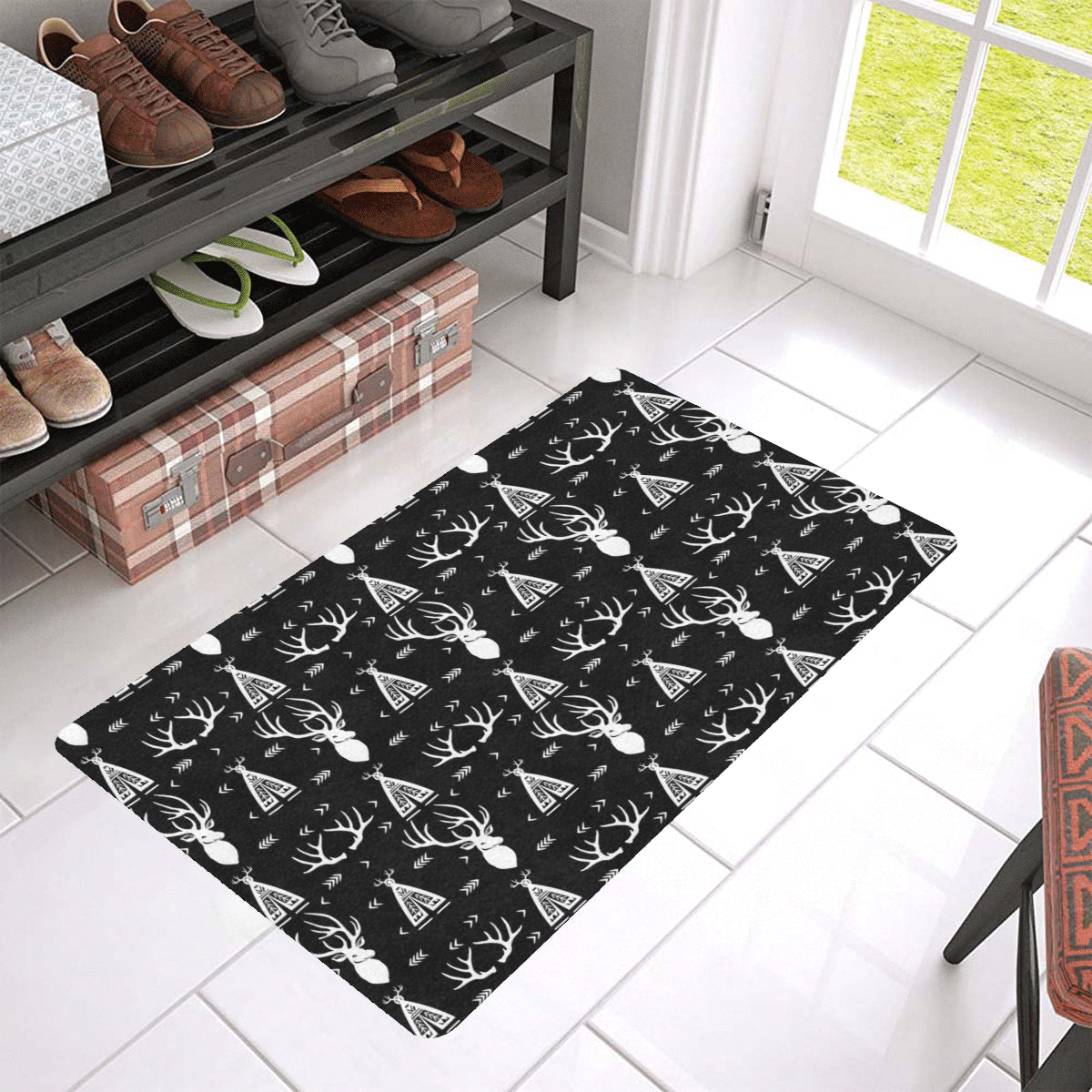 Deer Native Indian Print Pattern Rubber Doormat