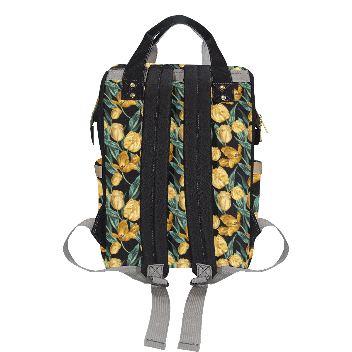 Elegant Yellow Tulip Print Diaper Bag Backpack