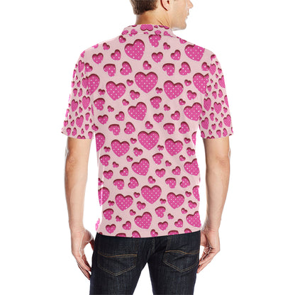 Heart Pink Pattern Print Design HE06 Men Polo Shirt