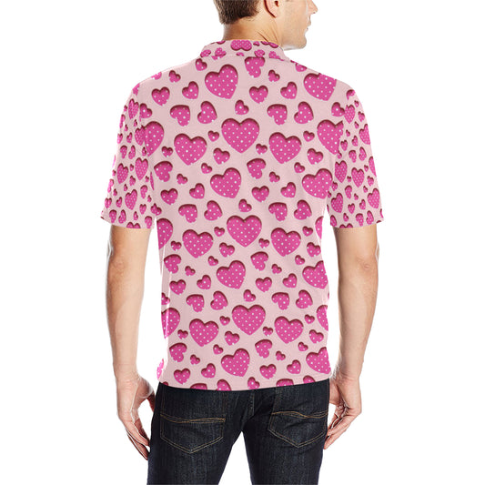 Heart Pink Pattern Print Design HE06 Men Polo Shirt