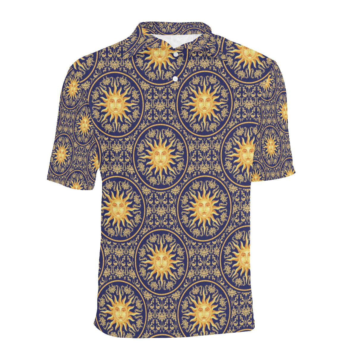 Celestial Gold Sun Face Men Polo Shirt