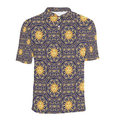 Celestial Gold Sun Face Men Polo Shirt