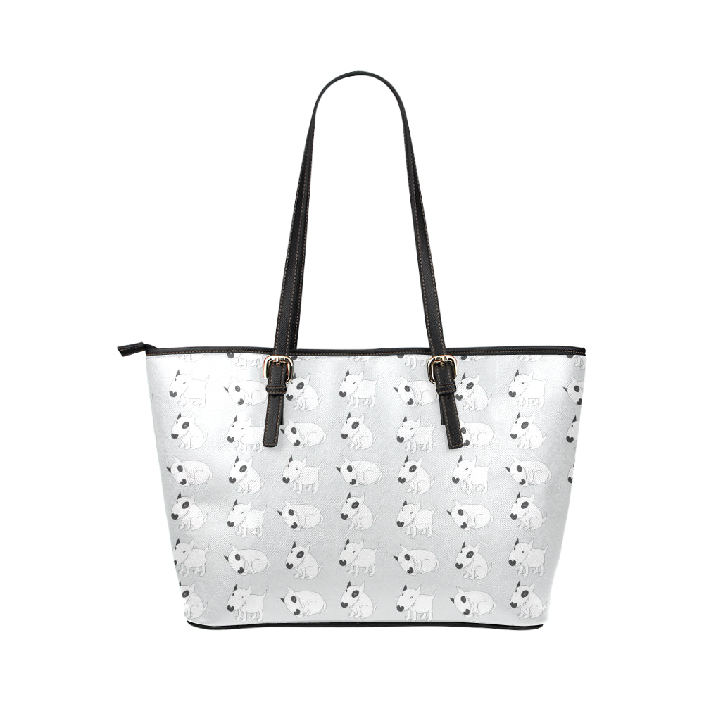 Bull Terrier hand draw Print Pattern Leather Tote Bag