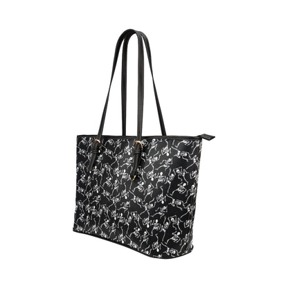 Skeleton Style Print Leather Tote Bag